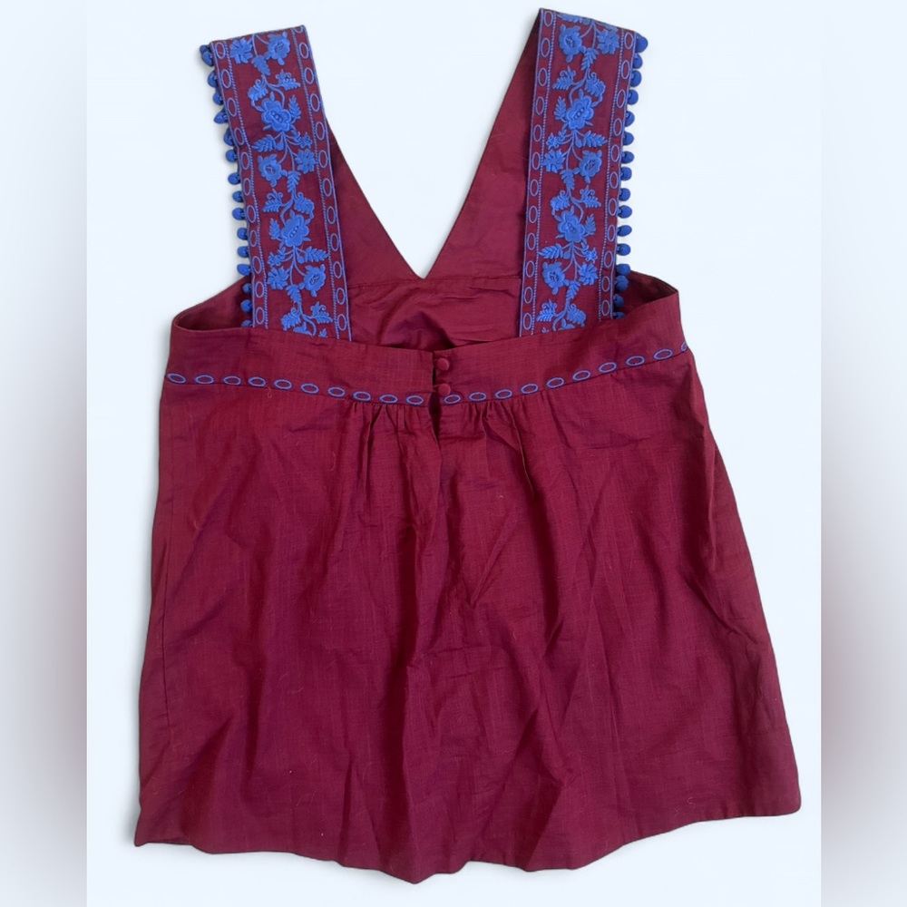 J. Crew Burgundy Top with Blue Embroidery - Picture 3 of 7